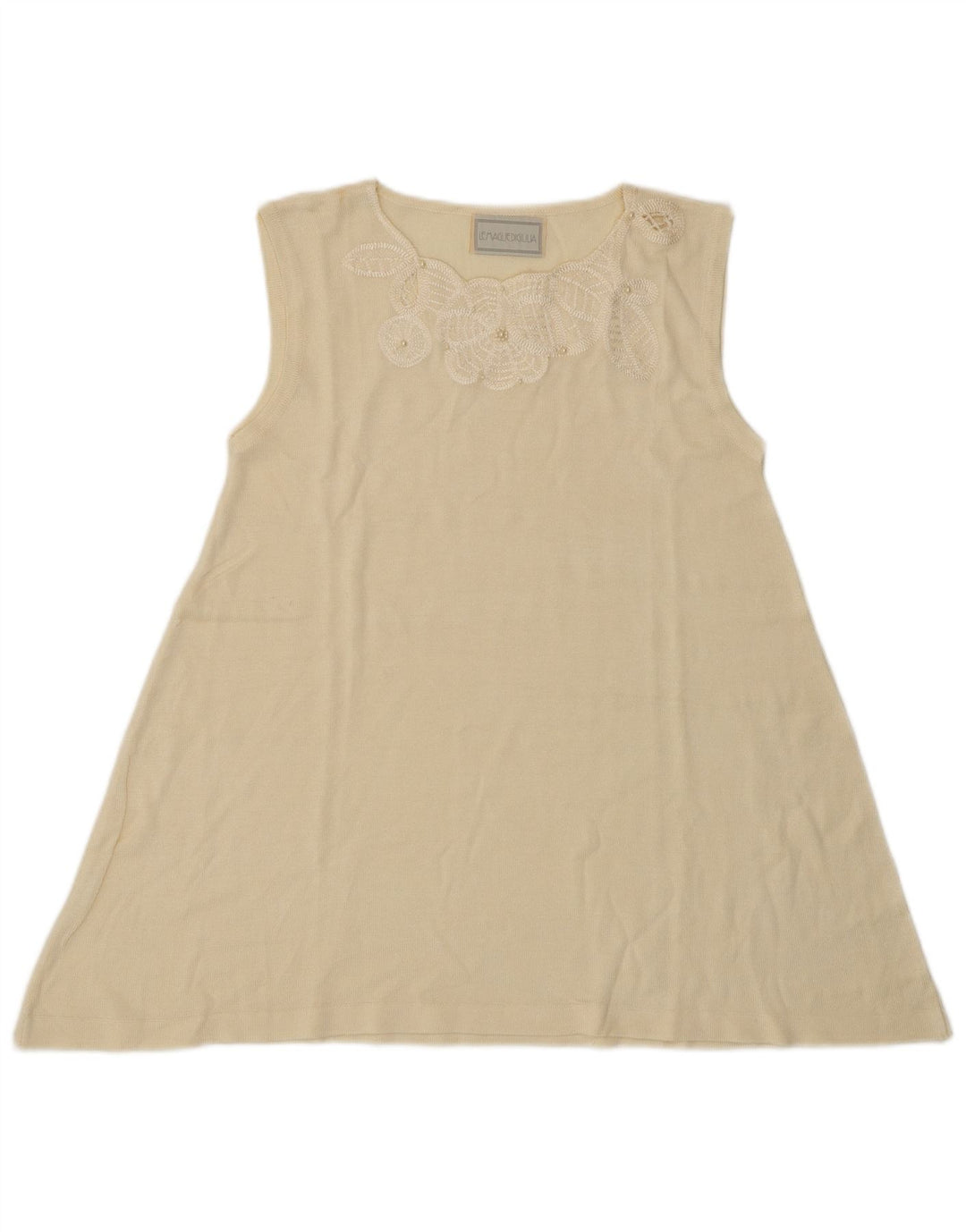 Vintage Dame ærmeløs bluse Top UK 8 Small Off White Floral