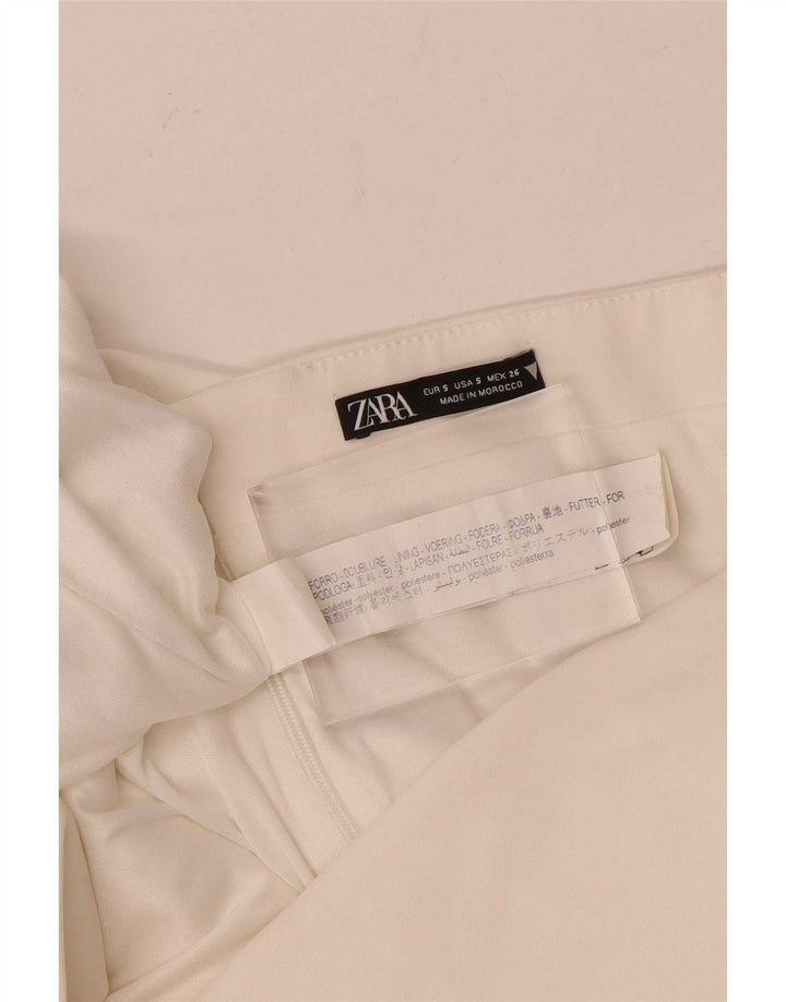 Zara Dame Stropløs Kjole UK 8 Small White Polyester