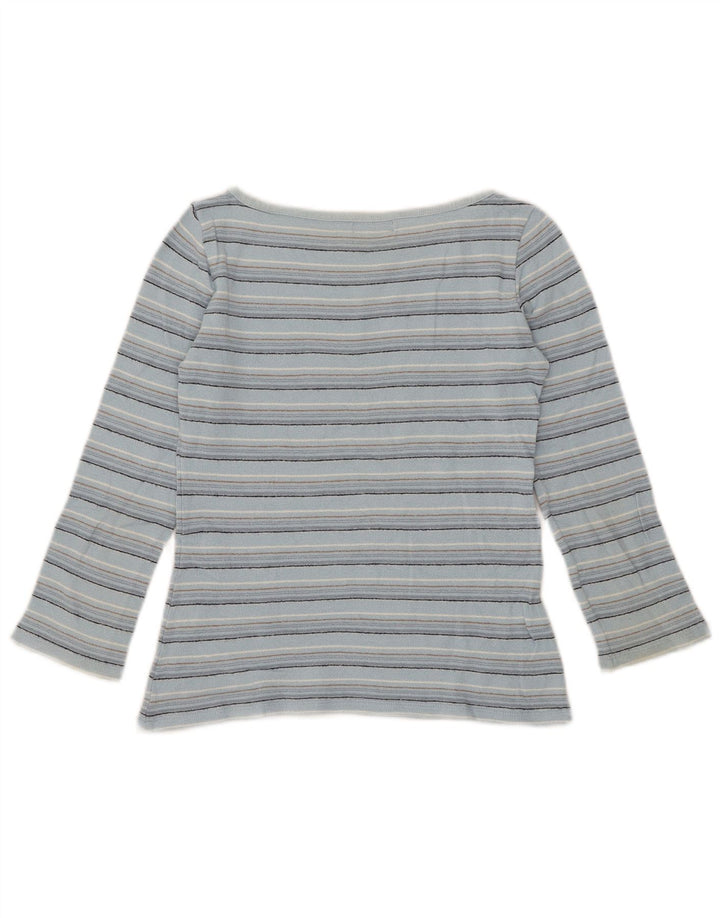 Zara Womens Crop Top 3/4 ærmer UK 12 Mellem blå stribet