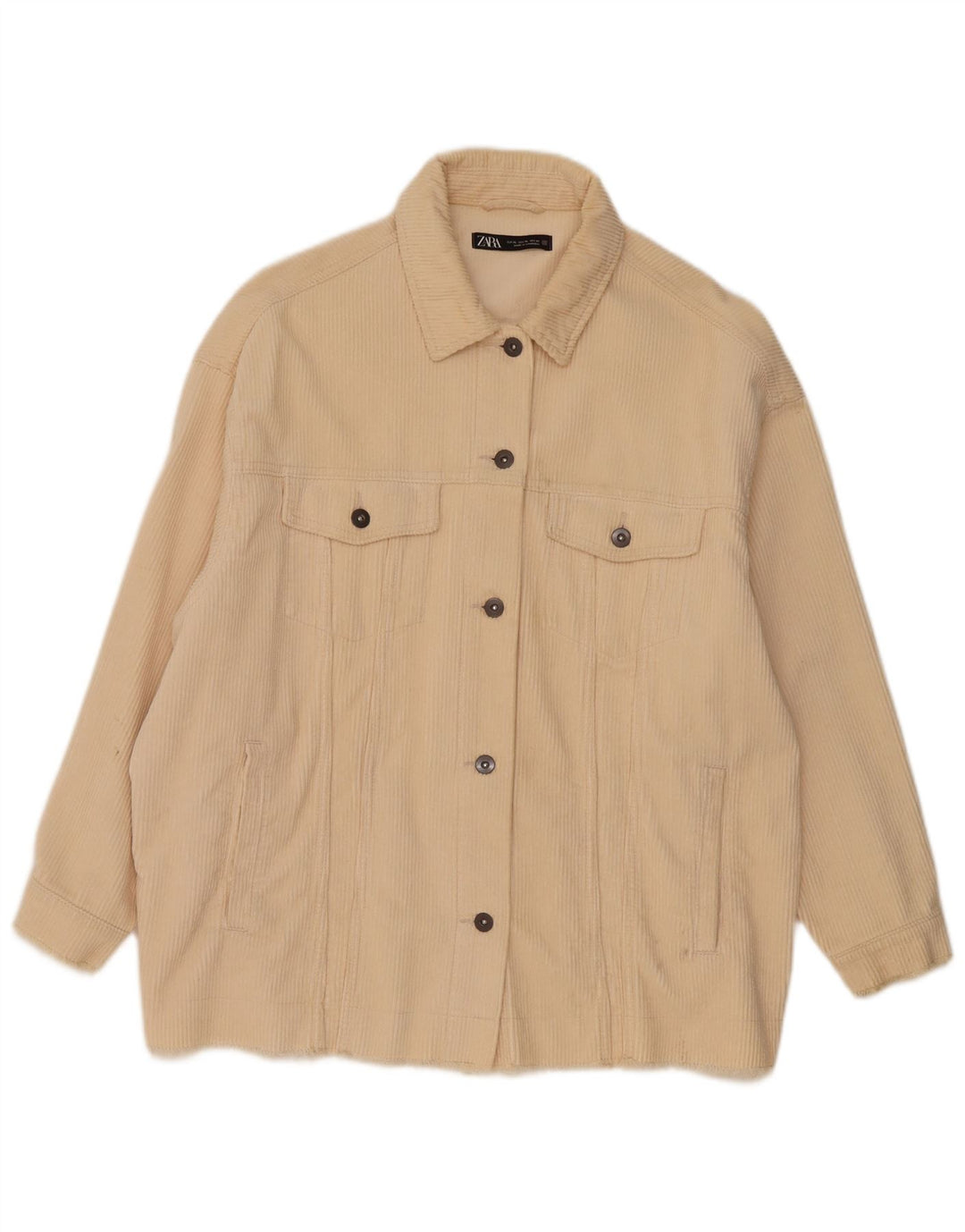 Zara Dame Oversized Corduroy Jacket UK 18 XL Off White Bomuld