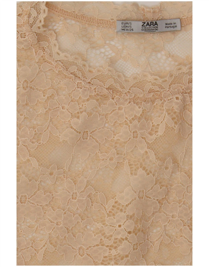 Zara Dameblonde Se Through Top UK 10 Small Beige Floral