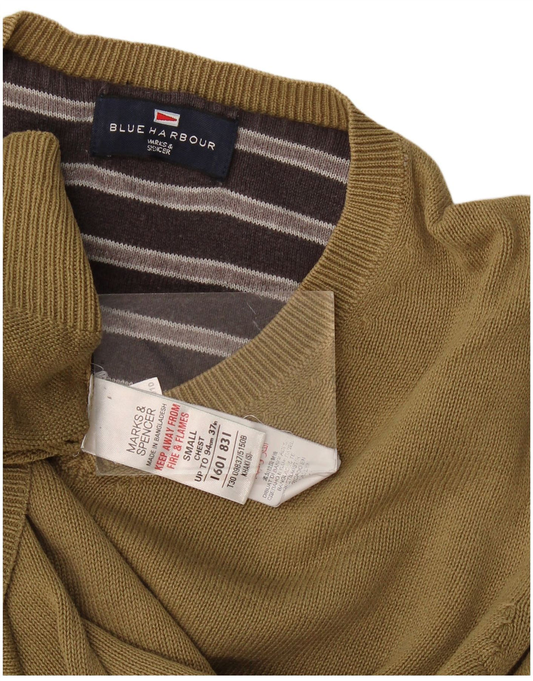 Marks & Spencer Herre Blue Harbor V-hals sweater lille Khaki Bomuld