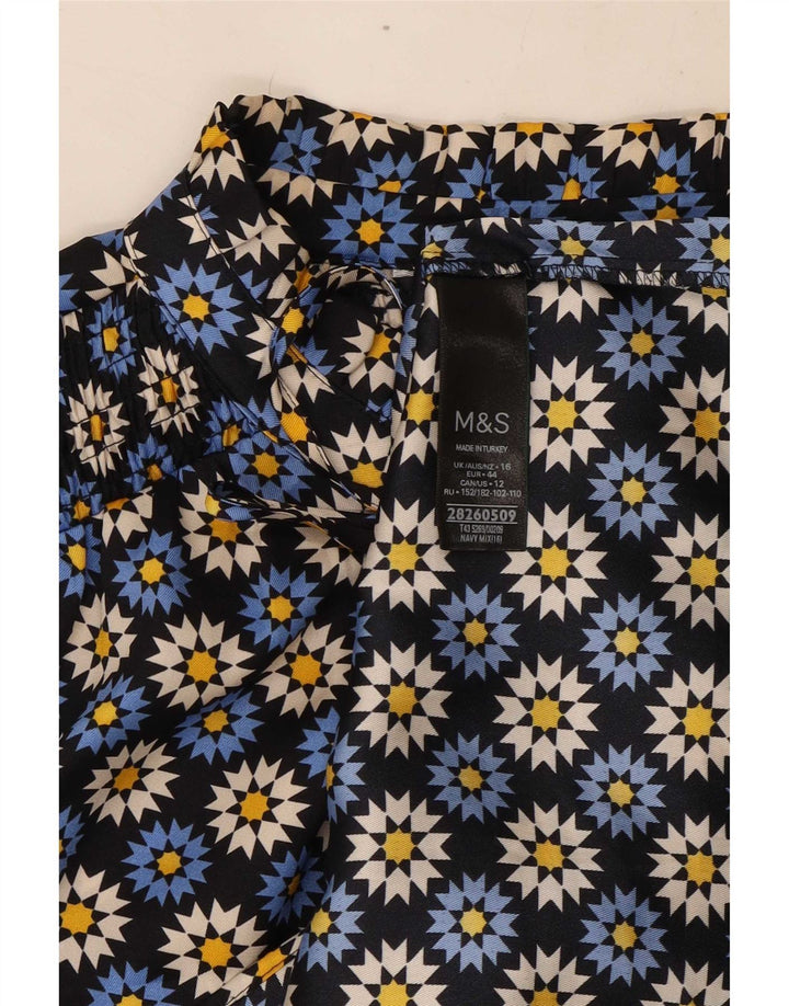 Marks & Spencer Womens Front Tie Bluse Top UK 16 Large Navy Blue Floral