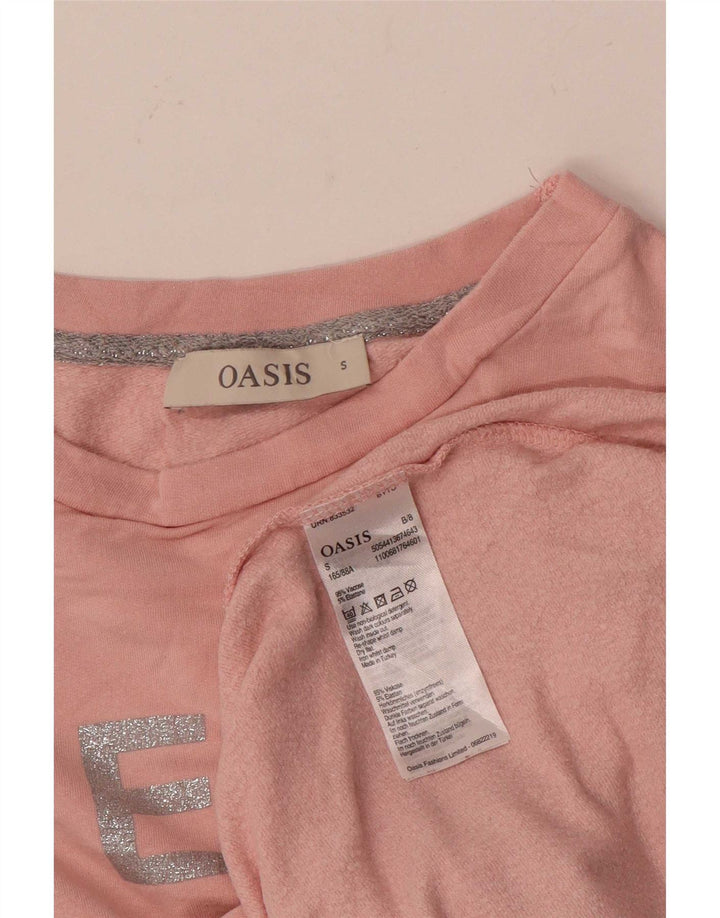 Oasis Dame Grafisk Sweatshirt Jumper UK 10 Small Pink Viscose