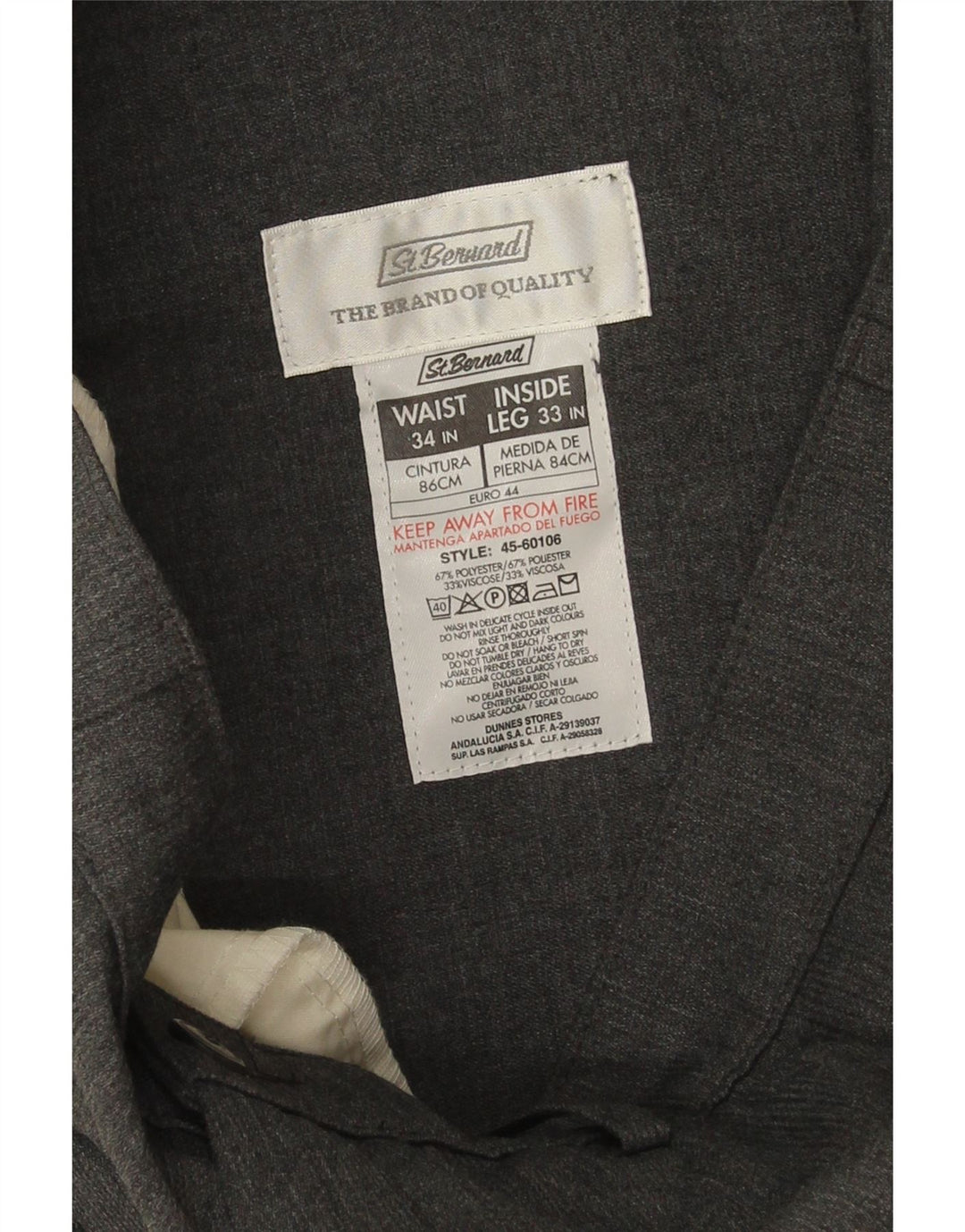 St. Bernard Straight Suit Bukser til mænd W34 L32 Grå polyester