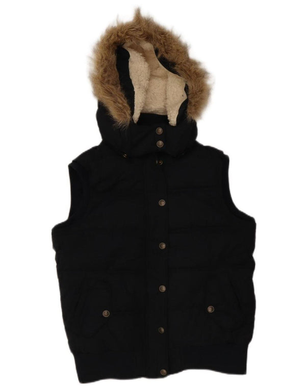 Fat Face Dame Hætte Sherpa Polstret Gilet UK 12 Medium Navy Blue Polyester
