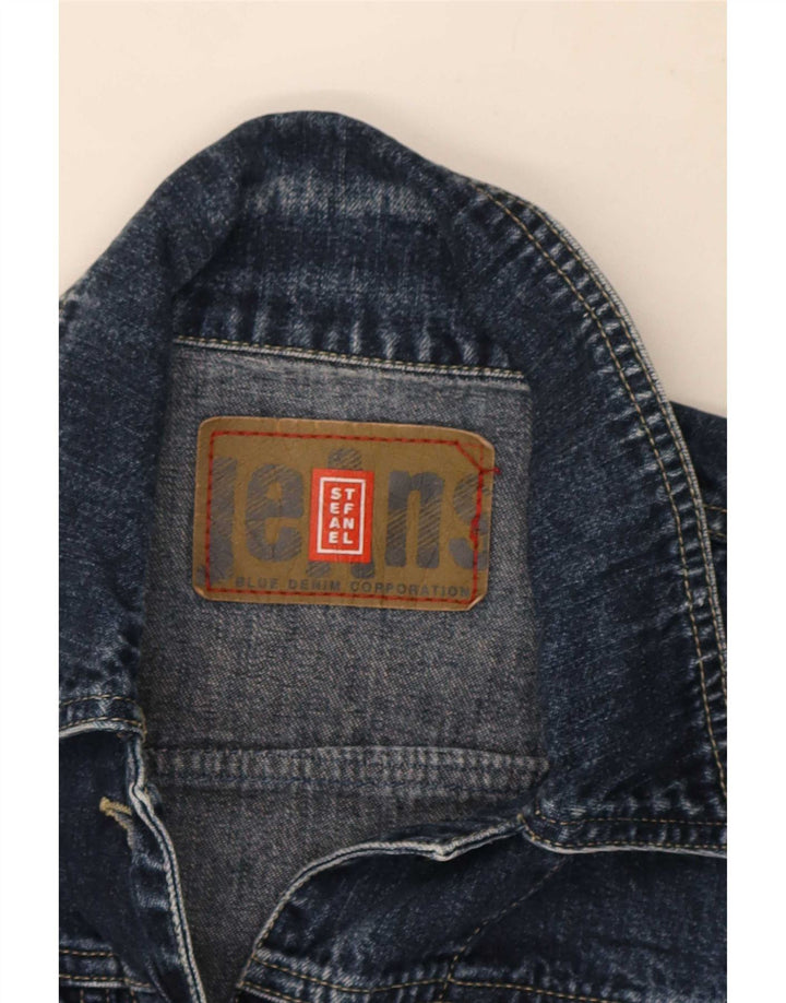 Stefanel Dame Crop Denim Jacket UK 12 Medium Navy Blue