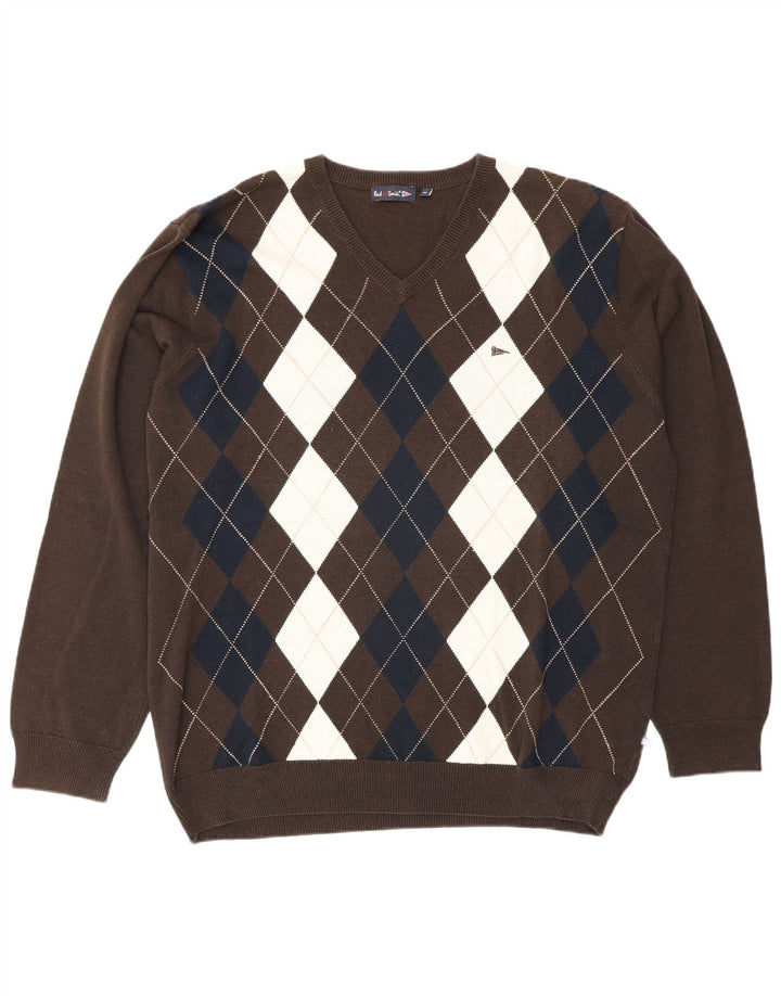 Paul Smith Herre V-hals sweater XL Brun Argyle/Diamond