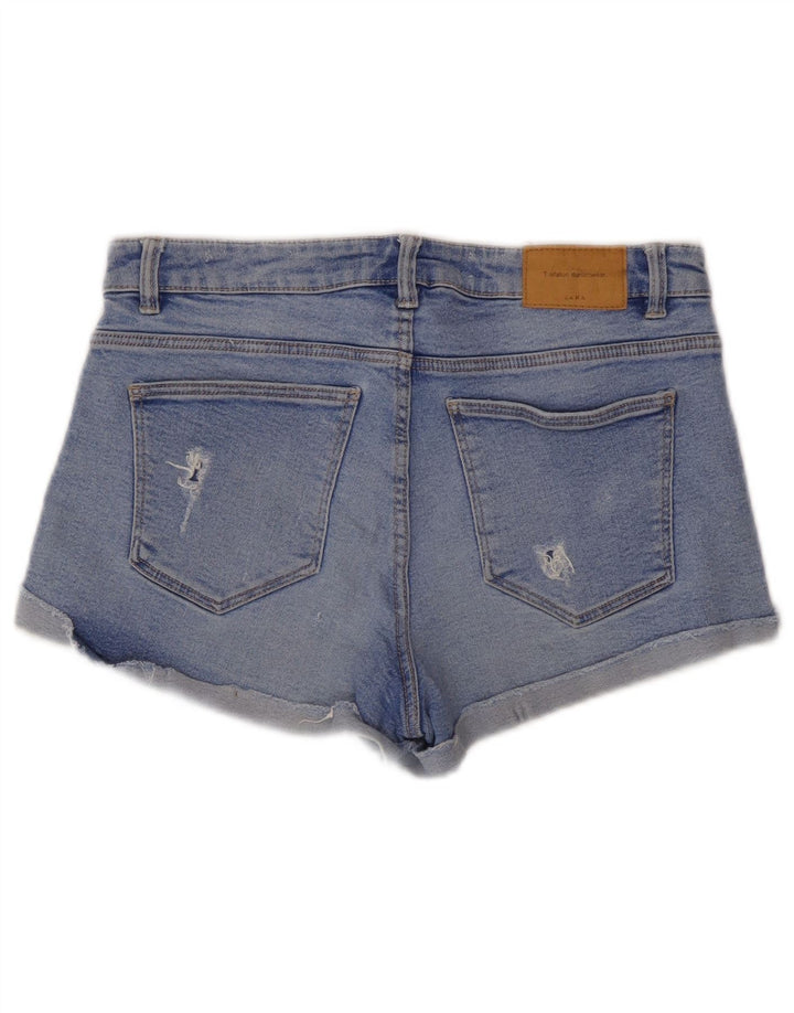 Zara Dame Trafaluc Distressed Denim Shorts EU 38 Small W28 Blue