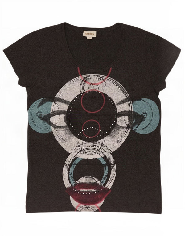 Diesel Dame Grafisk T-Shirt Top UK 10 Lille Grå
