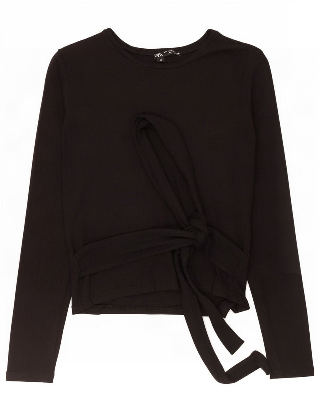 Zara Womens Front Tie Top Langærmet UK 8 Small Black