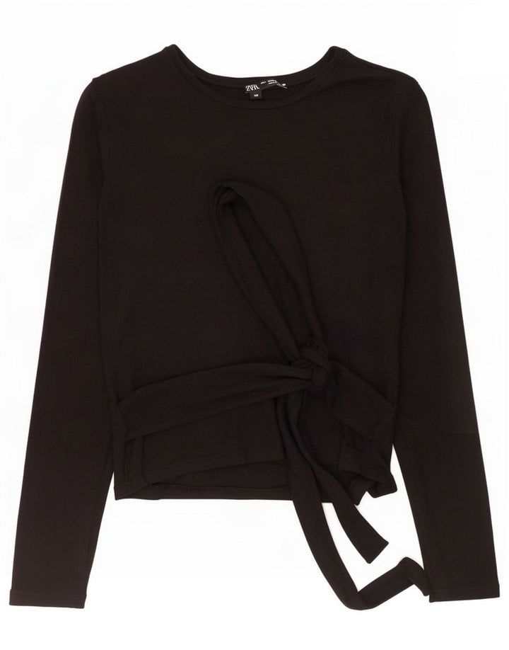Zara Womens Front Tie Top Langærmet UK 8 Small Black