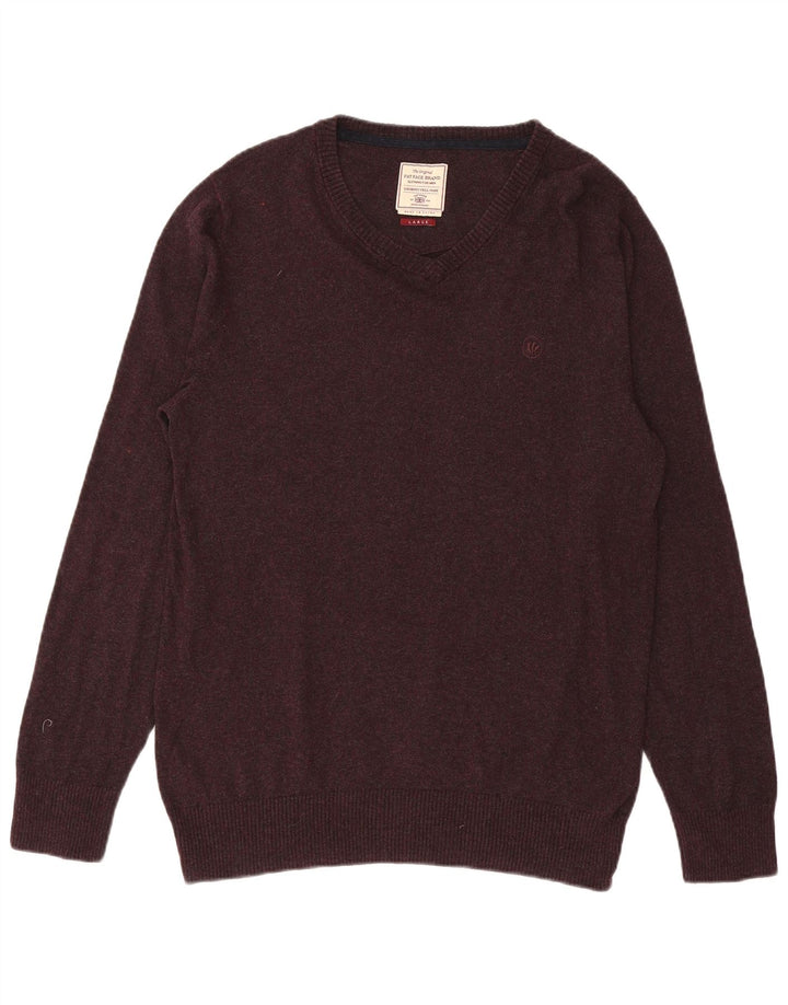 Fat Face Herre V-hals sweater Stor lilla bomuld