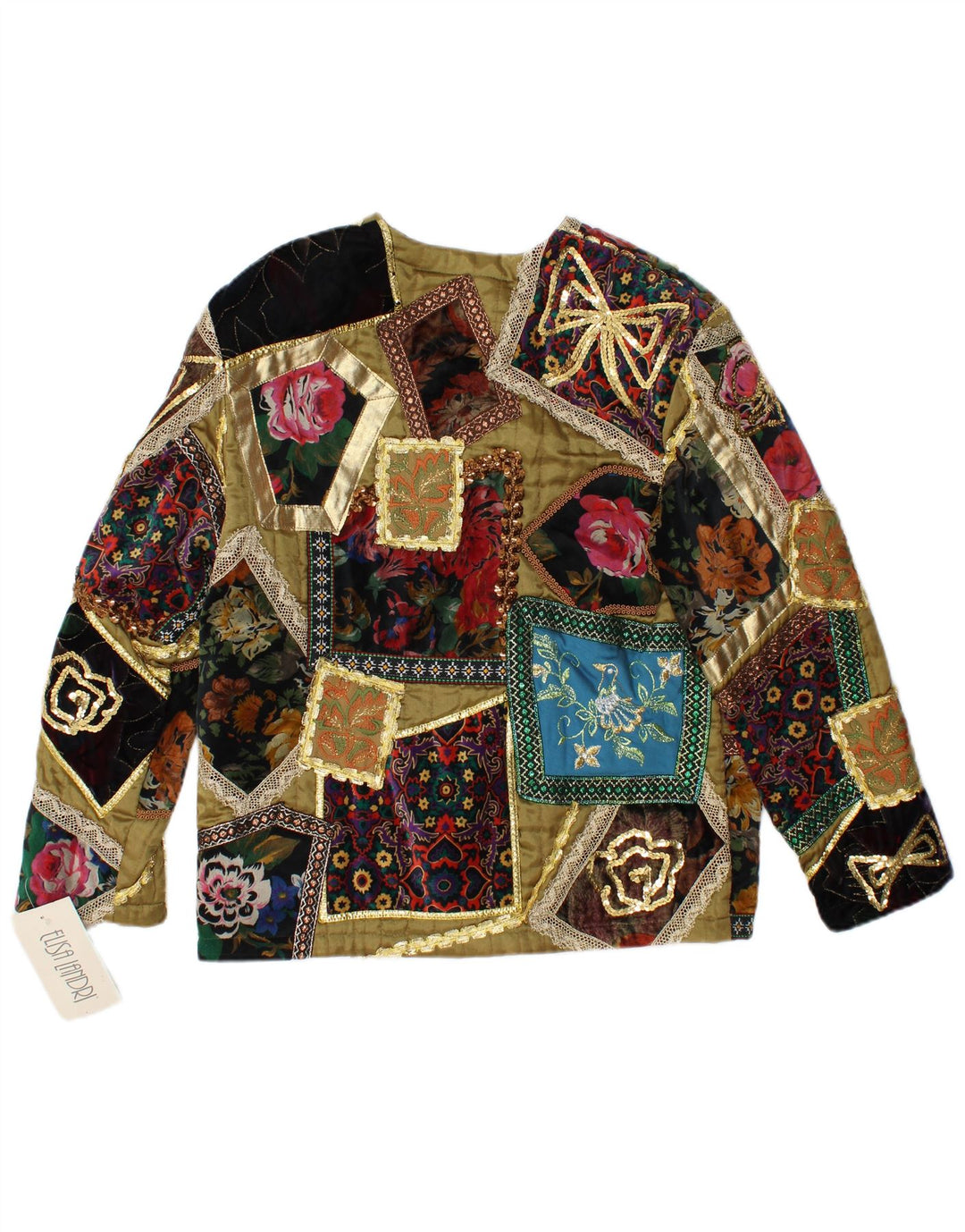 ELISA LANDRI Dame Blazer Jacket UK 16 Large Khaki Patchwork Viscose