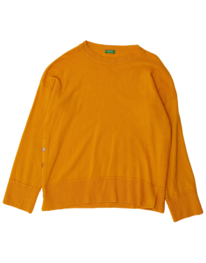 BENETTON dame sweater med rund hals i overstørrelse UK 10 Lille gul uld