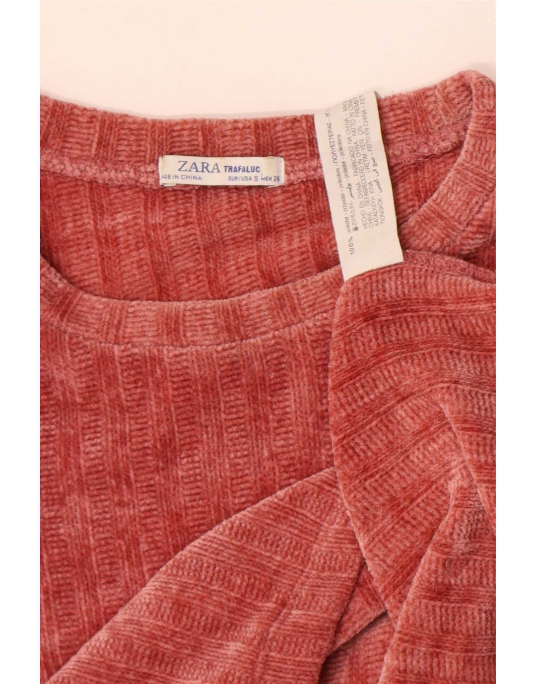 Zara Dame Velour Bluse Top UK 10 Lille Rød Polyester