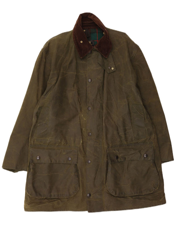 Barbour Herre Northumbria Vokset Bomuldsjakke UK 44 Stor Khaki Bomuld