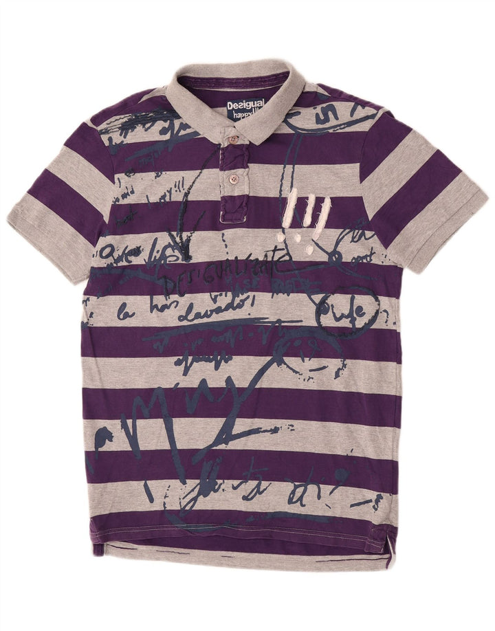 Desigual Herre grafisk poloshirt Stor gråstribet bomuld