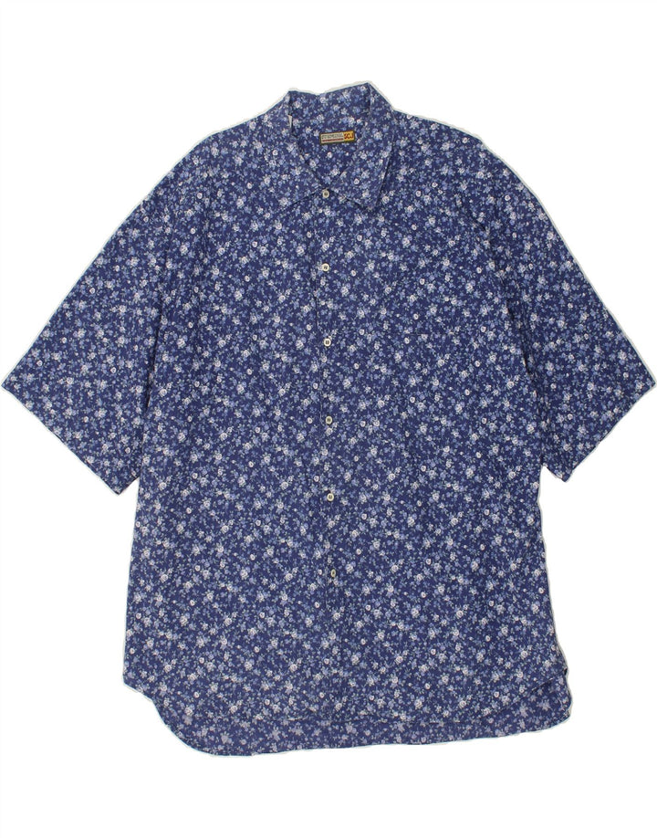 STEFANEL Mens Short Sleeve Shirt XL Blue Floral Cotton | Vintage Stefanel | Thrift | Second-Hand Stefanel | Used Clothing | Messina Hembry 