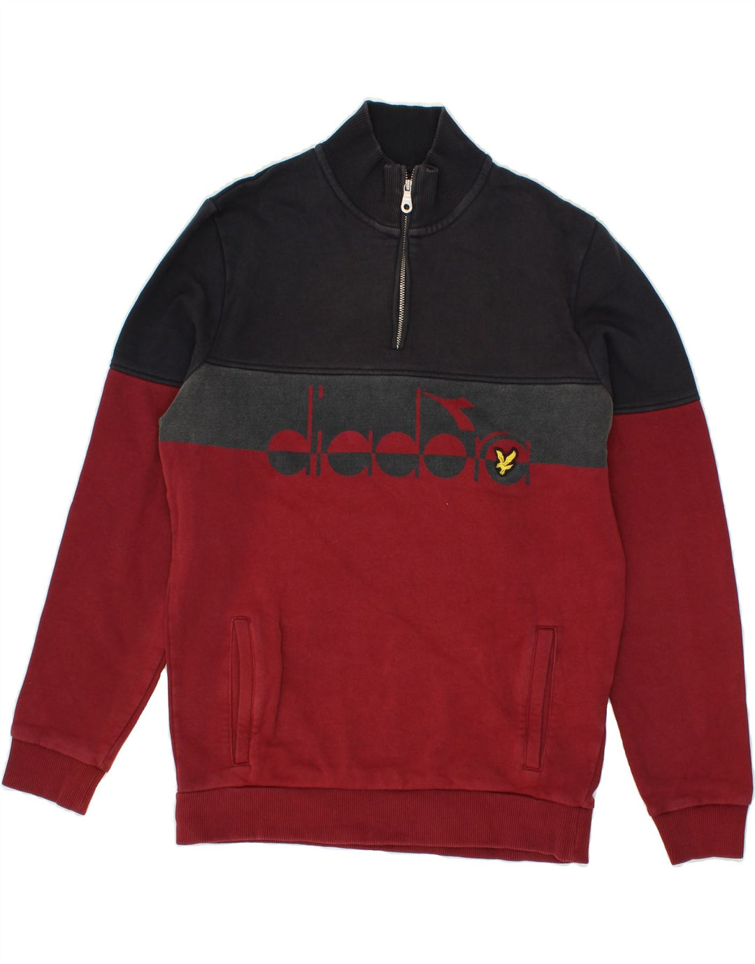DIADORA grafisk sweatshirt med lynlås til mænd, lille rød farveblok