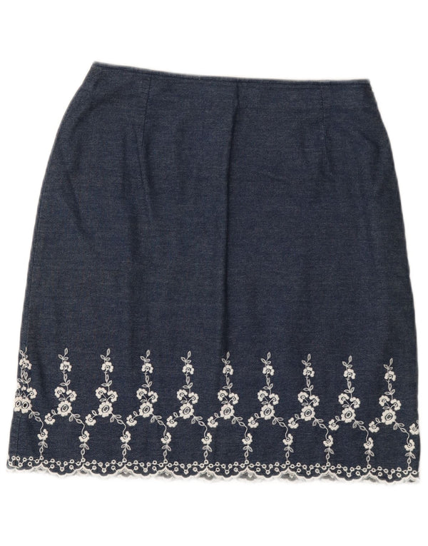 Marks & Spencer Dame Denim Nederdel W28 Medium Navy Blue Floral