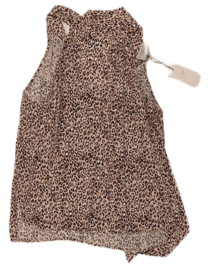 Primrose Womens Front Tie Halter Top UK 12 Medium Brown Animal Print Silke