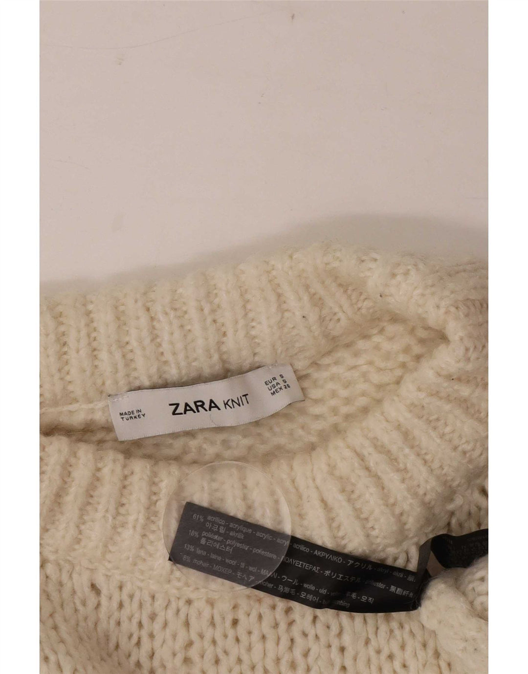 Zara Dame Oversized Crew Neck Jumper Sweater UK 10 Small Off White