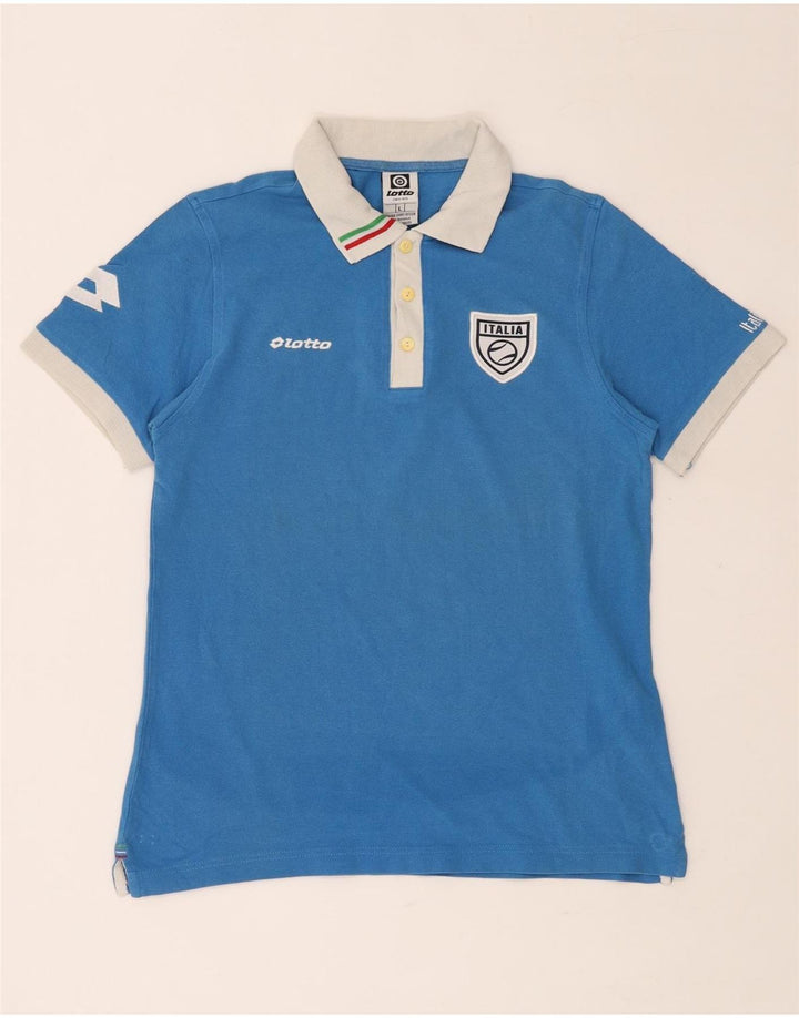 LOTTO Dame Italia Grafisk Rugby Polo Shirt UK 14 Stor Blå Bomuld