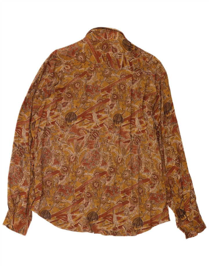 Vintage herre grafisk skjorte XL brun viskose