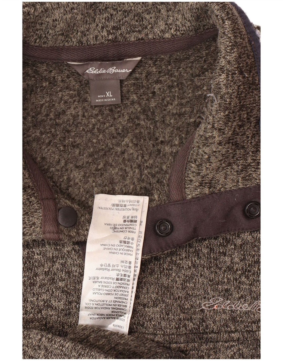 EDDIE BAUER Herre Button Neck Sweatshirt Jumper XL Grå Flecked Polyester