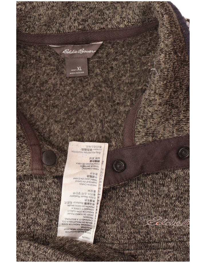 EDDIE BAUER Herre Button Neck Sweatshirt Jumper XL Grå Flecked Polyester