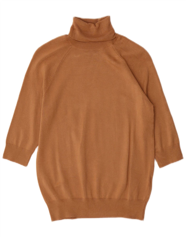 ZARA Dame Longline rullehals sweater UK 12 Medium Brown Viscose