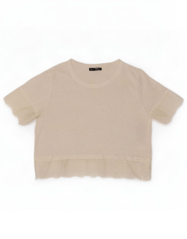 Zara Womens Crop Blouse Top UK 12 Medium White Linen