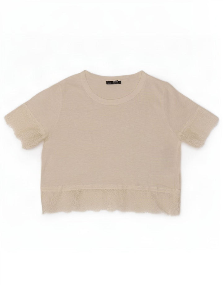 Zara Womens Crop Bluse Top UK 12 Medium White Linen