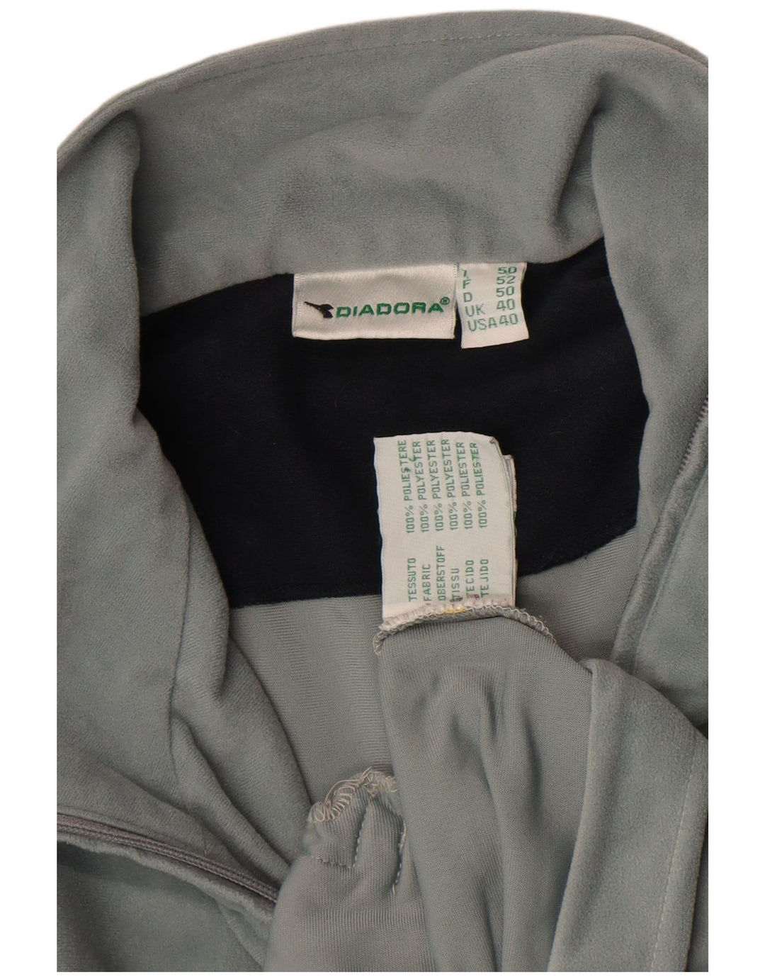 Diadora Herre Velour Træningsdragt Top Jakke UK 40 Stor Grå Polyester