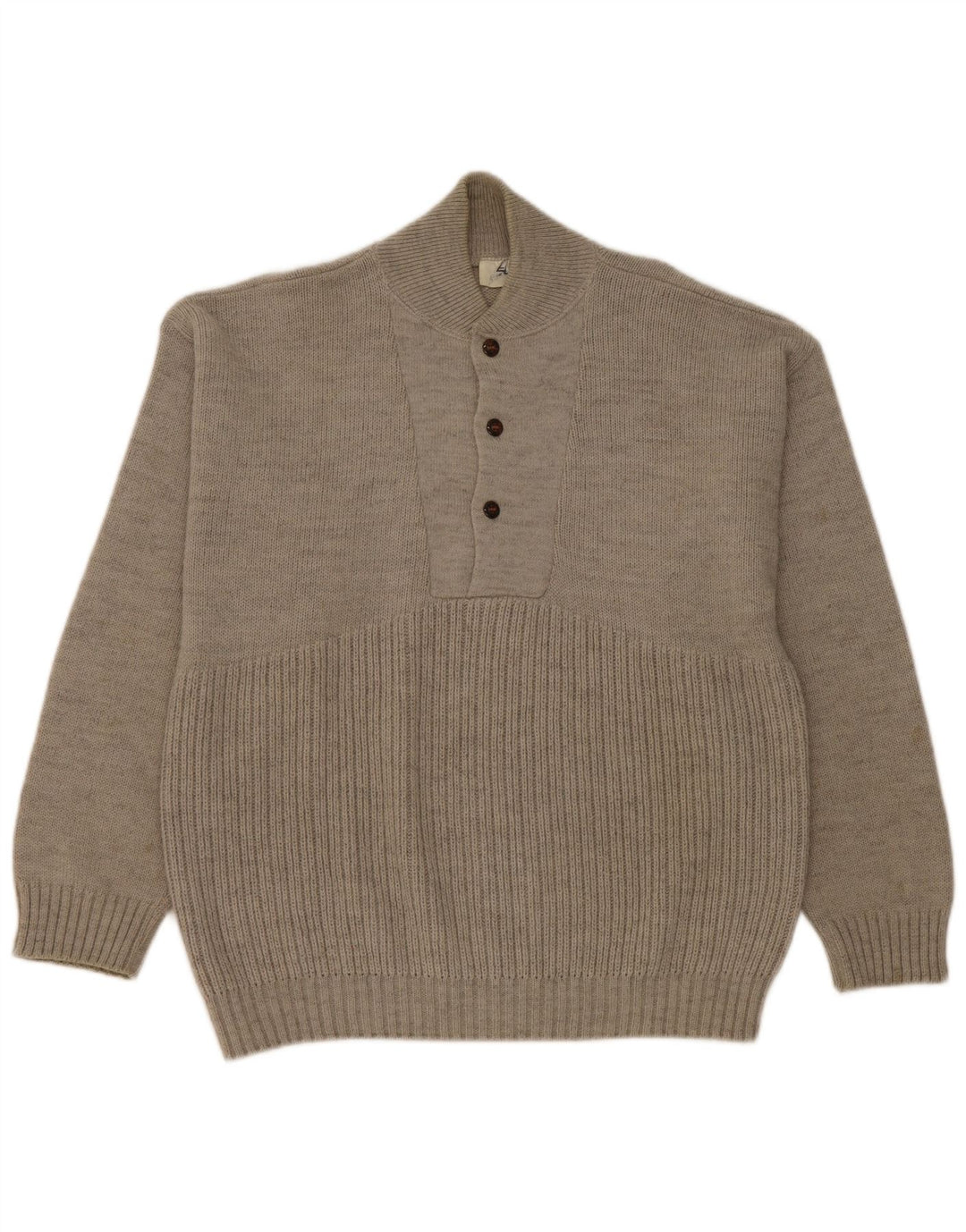 Elite Herre Button Neck Jumper Sweater Medium Grey Uld