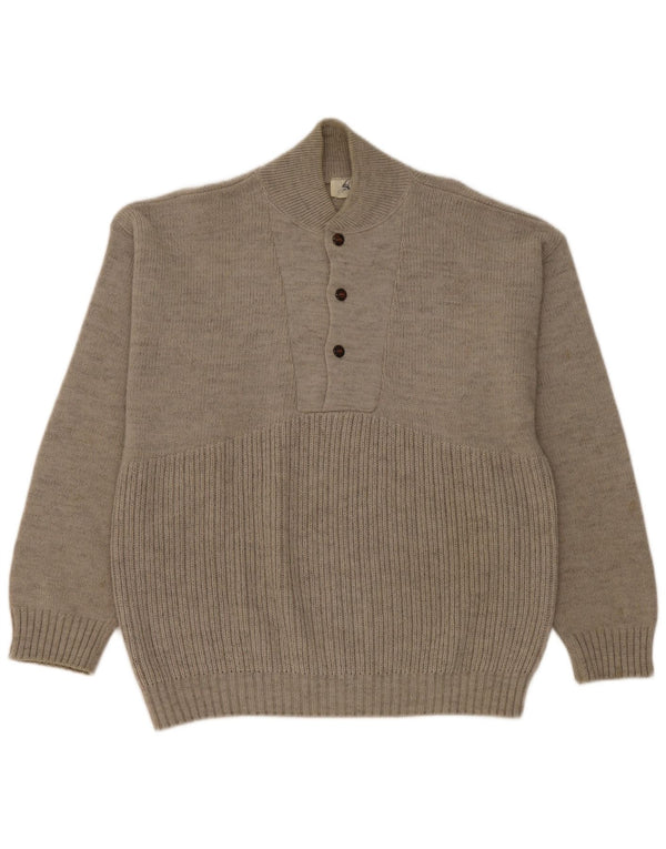 Elite Herre Button Neck Jumper Sweater Medium Grey Uld