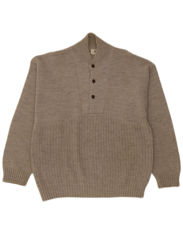 Elite Herre Button Neck Jumper Sweater Medium Grey Uld