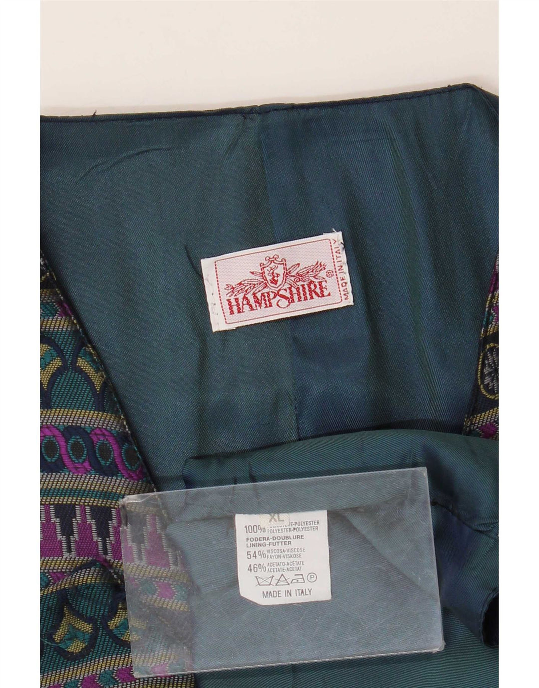 Vintage herrevest XL marineblå geometrisk polyester