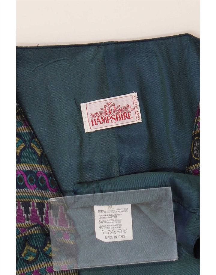 Vintage herrevest XL marineblå geometrisk polyester