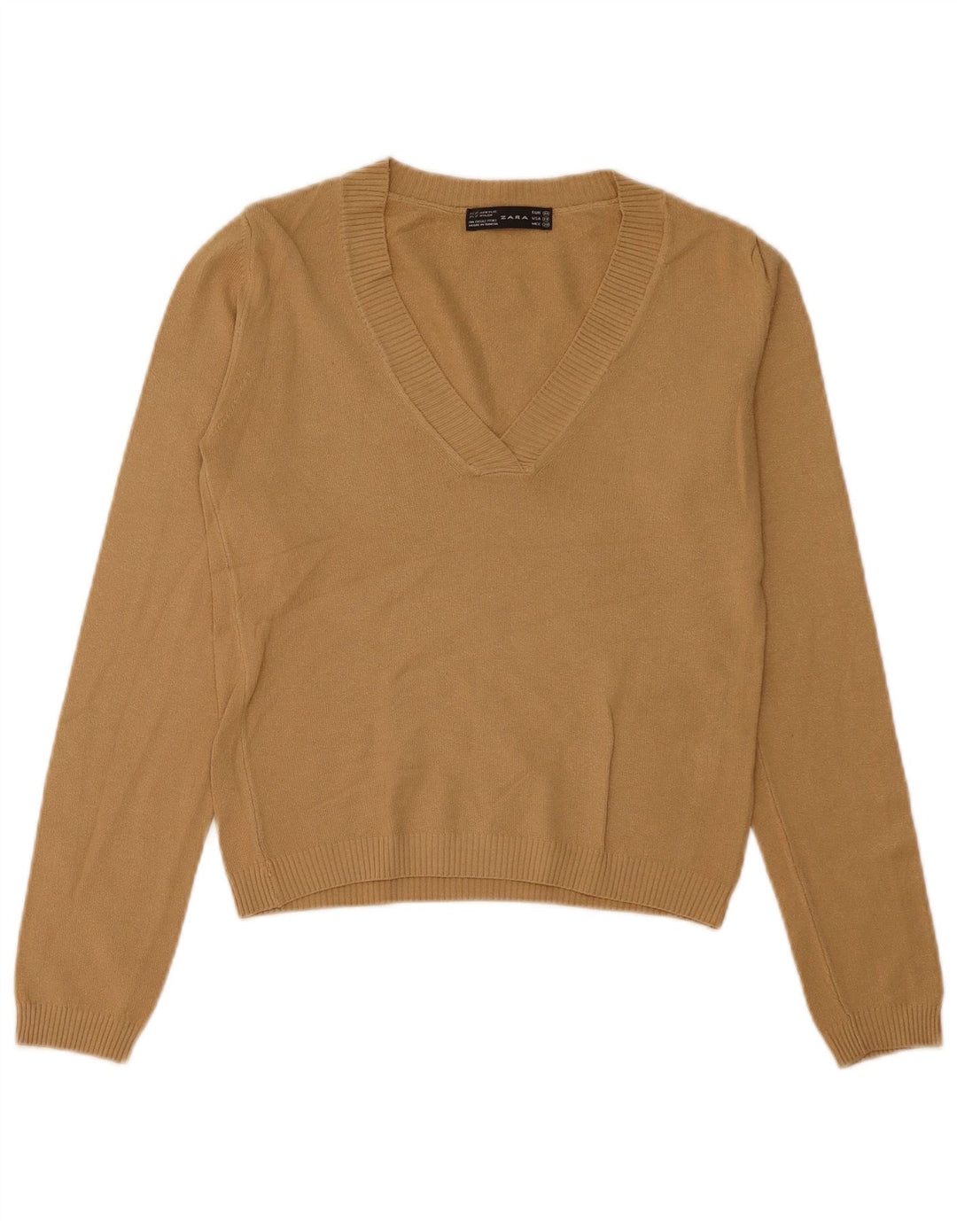 Zara Dame V-hals sweater UK 12 Medium Beige Akryl