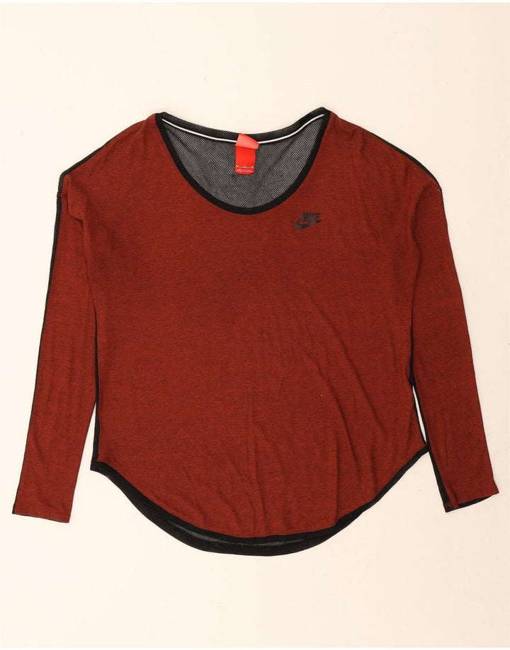 NIKE Womens Top Long Sleeve UK 14 Medium Maroon Colourblock Vintage Nike and Second-Hand Nike from Messina Hembry 