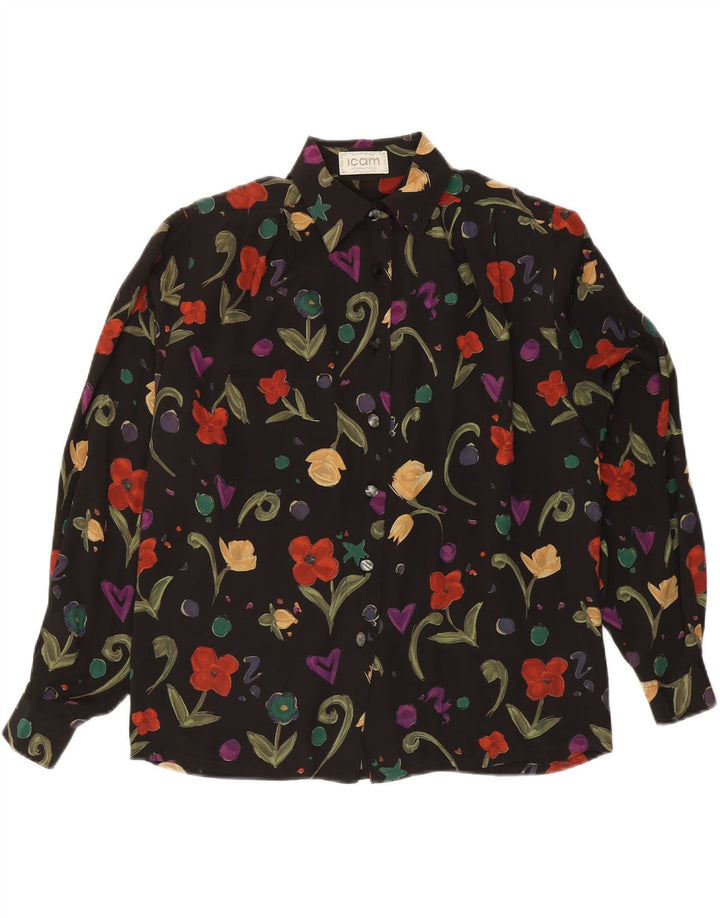 ICAM skjortebluse til kvinder IT 46 Stor sort blomstret acetat
