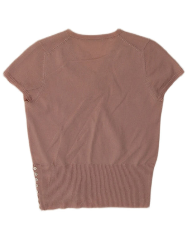 Marks & Spencer Dame Kortærmet V-hals Jumper Sweater UK 14 Large Pink