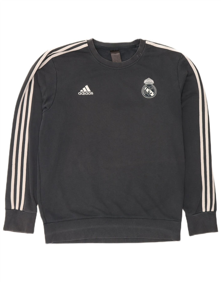 Adidas Herre Real Madrid Sweatshirt Jumper Stor Grå Bomuld