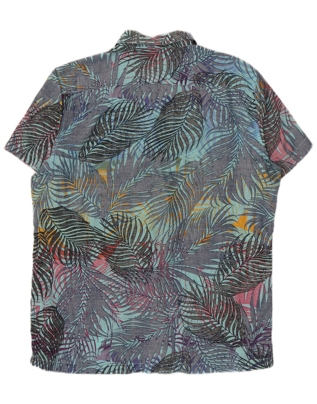 Pull & Bear Kortærmet Herreskjorte Stor Blå Blomsterbomuld Hawaiiansk