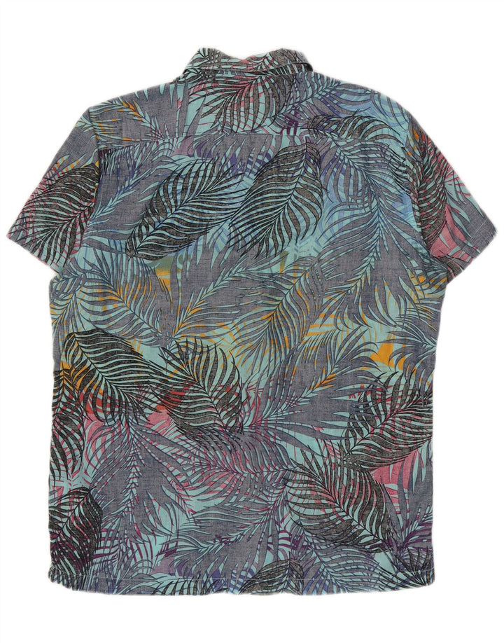 Pull & Bear Kortærmet Herreskjorte Stor Blå Blomsterbomuld Hawaiiansk