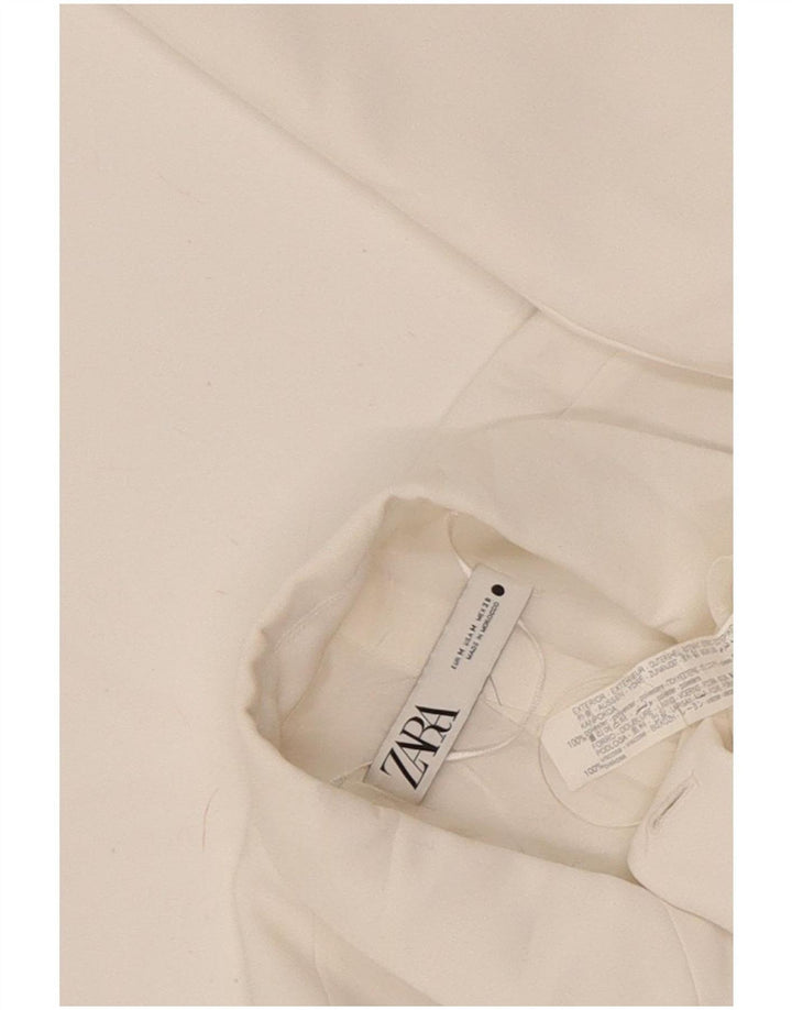 Zara Dame Dobbeltradet Blazer Jacket UK 14 Medium White Polyester