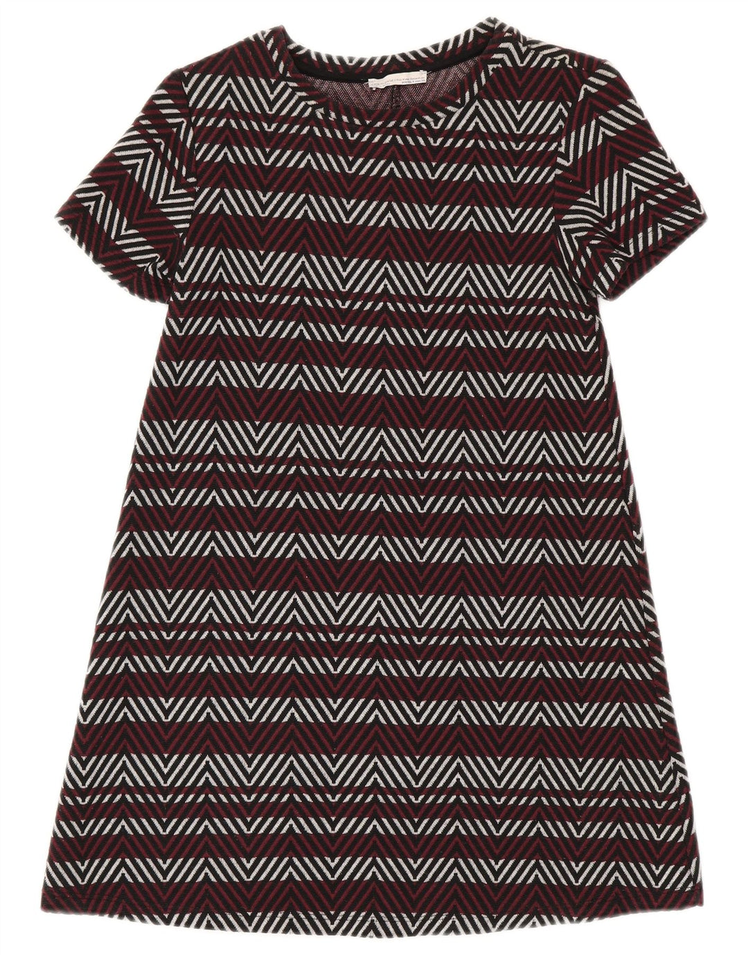 Zara Dame Trafaluc Basic Dress UK 8 Small Bourgogne Chevron Polyester