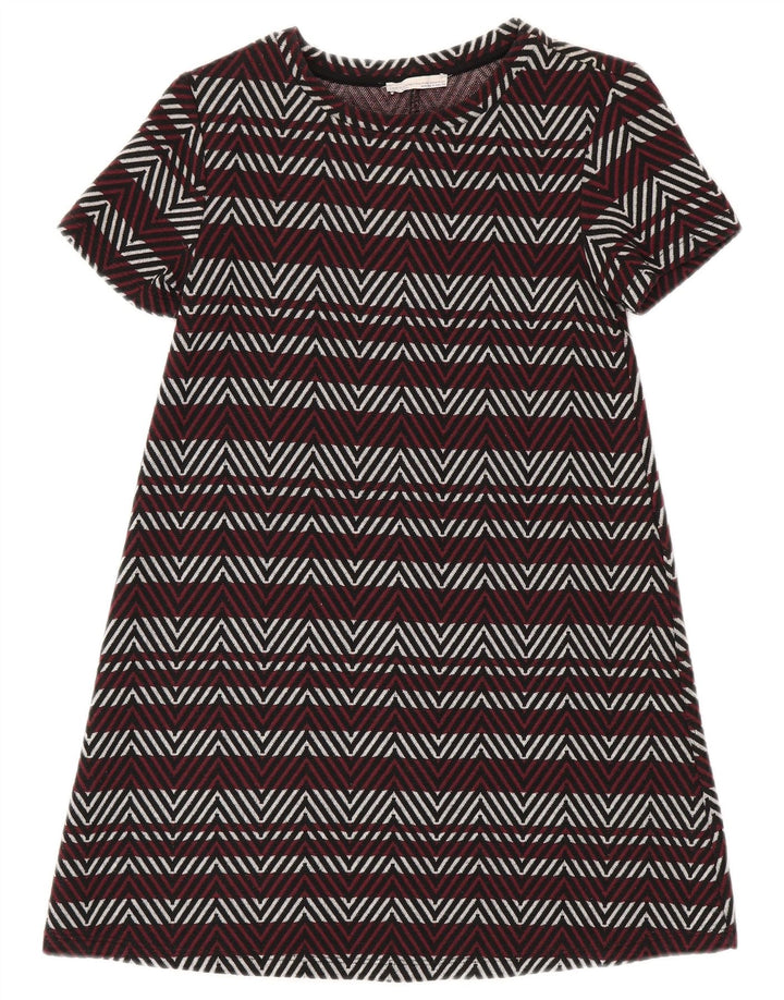 Zara Dame Trafaluc Basic Dress UK 8 Small Bourgogne Chevron Polyester